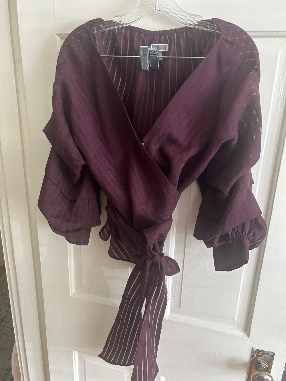 Plum Wrap Blouse with Waist Tie
